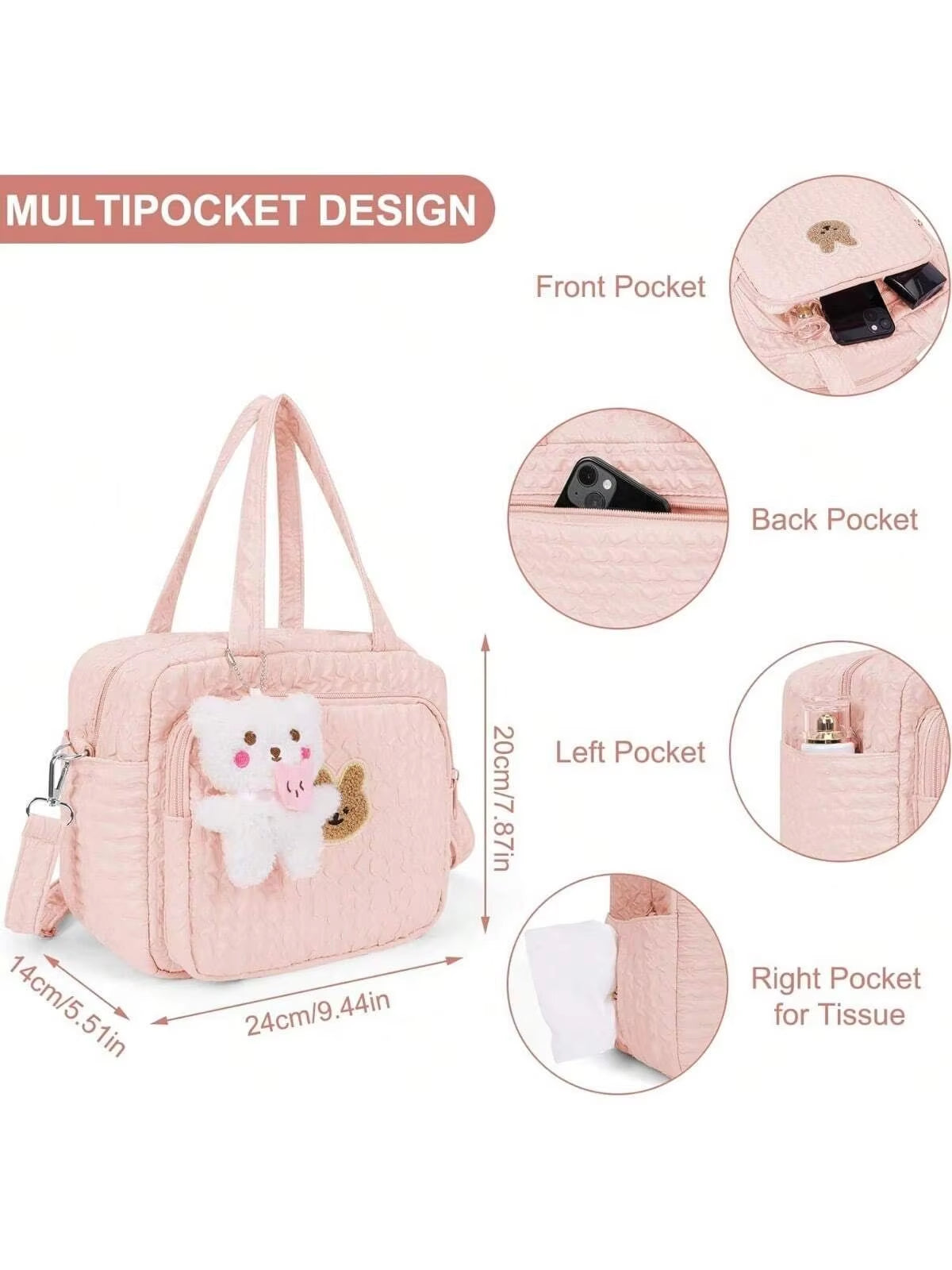 1Pc Solid Color Baby Diaper Bags Organizer Maternity Bag Animal Cartoon Portable Nylon Mom Travel Tote Bag with Pendant