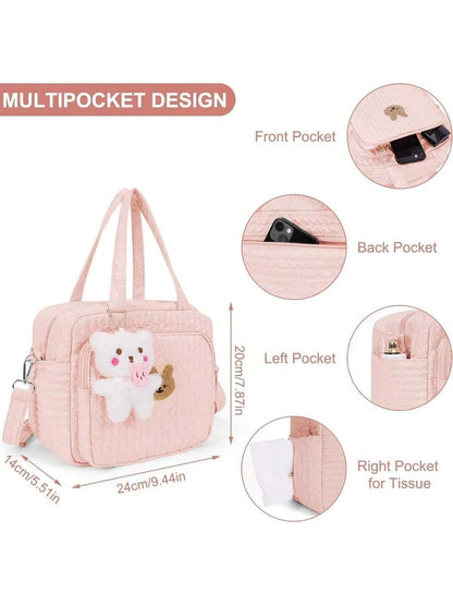 1Pc Solid Color Baby Diaper Bags Organizer Maternity Bag Animal Cartoon Portable Nylon Mom Travel Tote Bag with Pendant