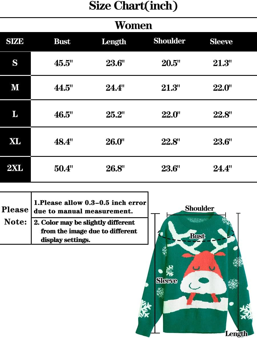 Women Ugly Christmas Sweater Pullover Holiday Soft Lightweight Warm Crewneck Chunky Sweaters