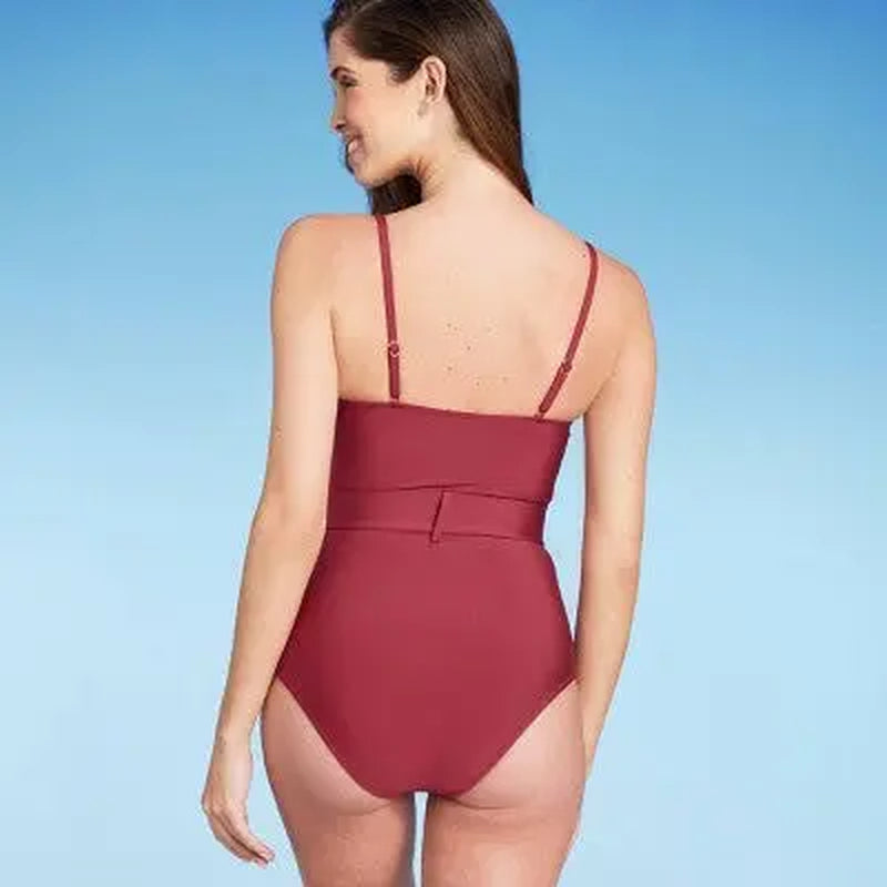 New - Shade & Shore Women'S Underwire One Piece Swimsuit Belted Swimwear