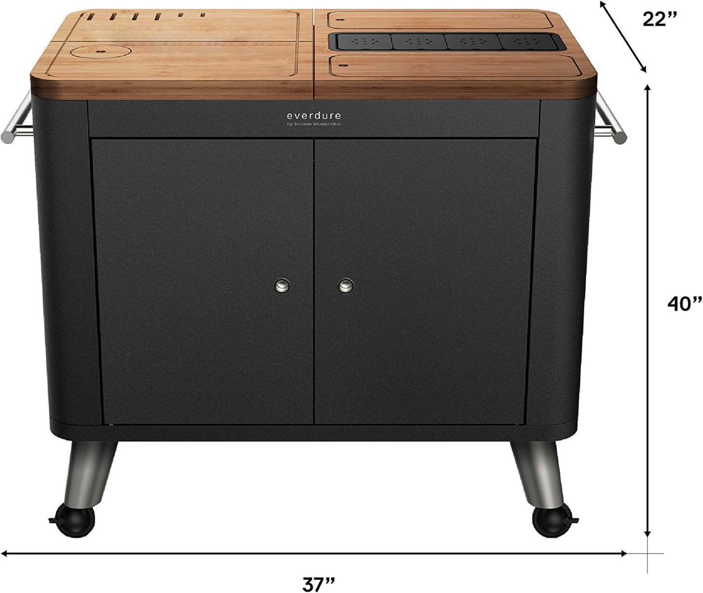 Mobile Prep Kitchen, 40-Inch Indoor/Outdoor Kitchen Island, Rolling Cart with Lockable Wheels, Equipped with Built-In Cutting Board and Serving Trays, Graphite