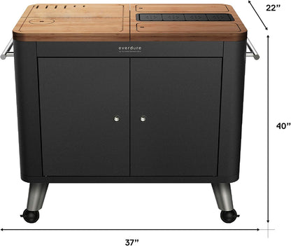 Mobile Prep Kitchen, 40-Inch Indoor/Outdoor Kitchen Island, Rolling Cart with Lockable Wheels, Equipped with Built-In Cutting Board and Serving Trays, Graphite