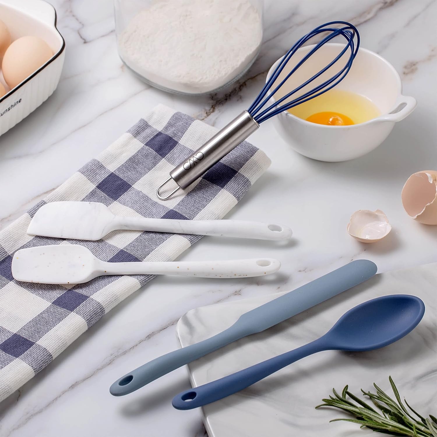 Kitchen Utensil Set - Silicone Kitchen Tools, Whisk, Tong, Spatula, Spoonula and Spoon, Navy Collection