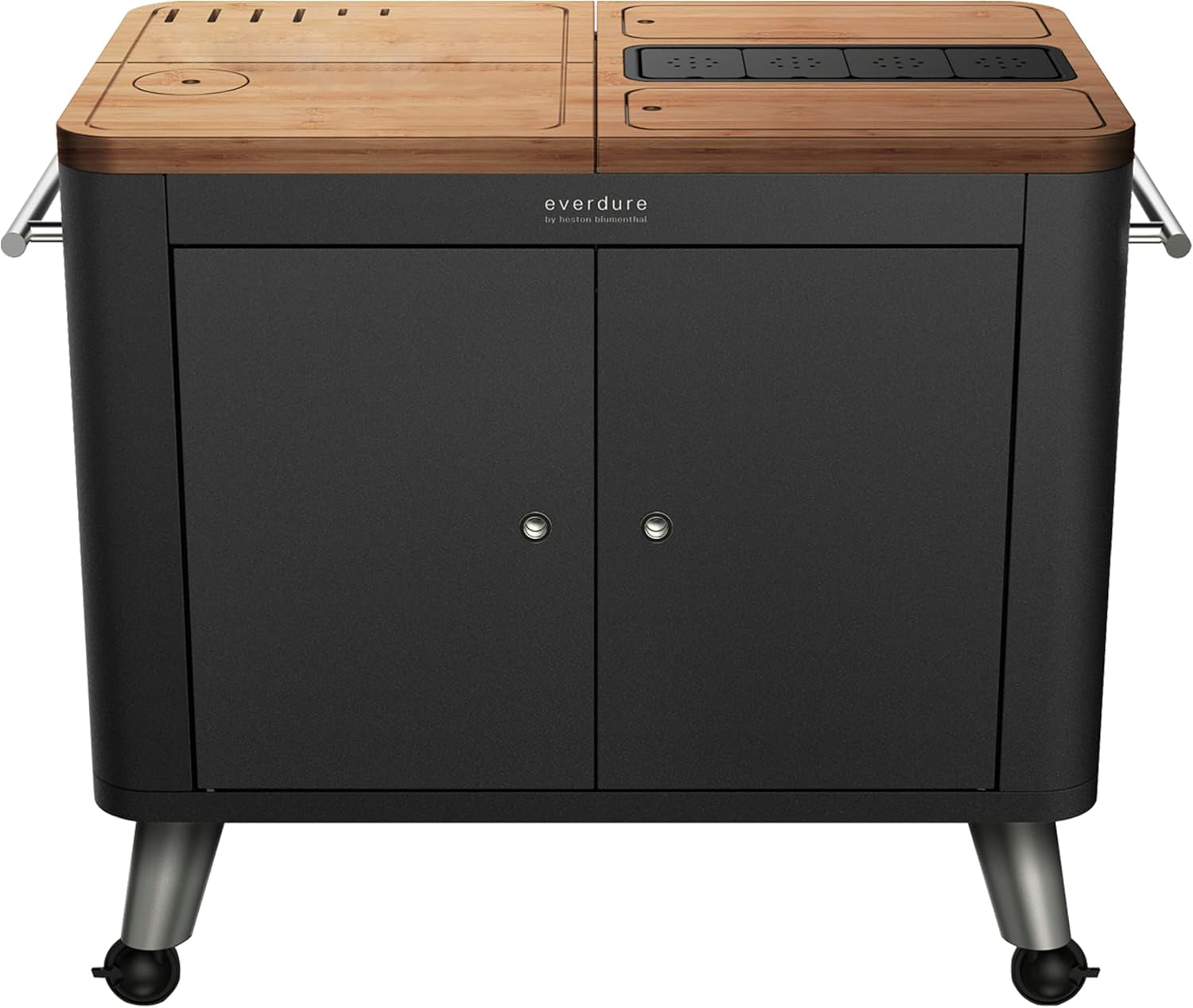 Mobile Prep Kitchen, 40-Inch Indoor/Outdoor Kitchen Island, Rolling Cart with Lockable Wheels, Equipped with Built-In Cutting Board and Serving Trays, Graphite