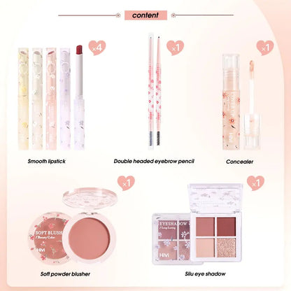 Spring Flower Pattern Makeup Set (1 Piece), Portable Travel Multi-Functional Makeup Set with Lipsticks Eyebrow Pencil Concealer Blush Palette Eye Shadow Palette, Full Kit Makeup Supplies Gifts, Music Festival Makeup Product