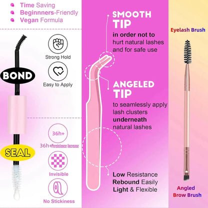 Spring Mixed Individual Cluster False Eyelashes Kit, 1 Box DIY Eyelash with Tweezers & Eyelash Sealant, Professional Makeup Products for Women & Girls, Music Festival Makeup Product