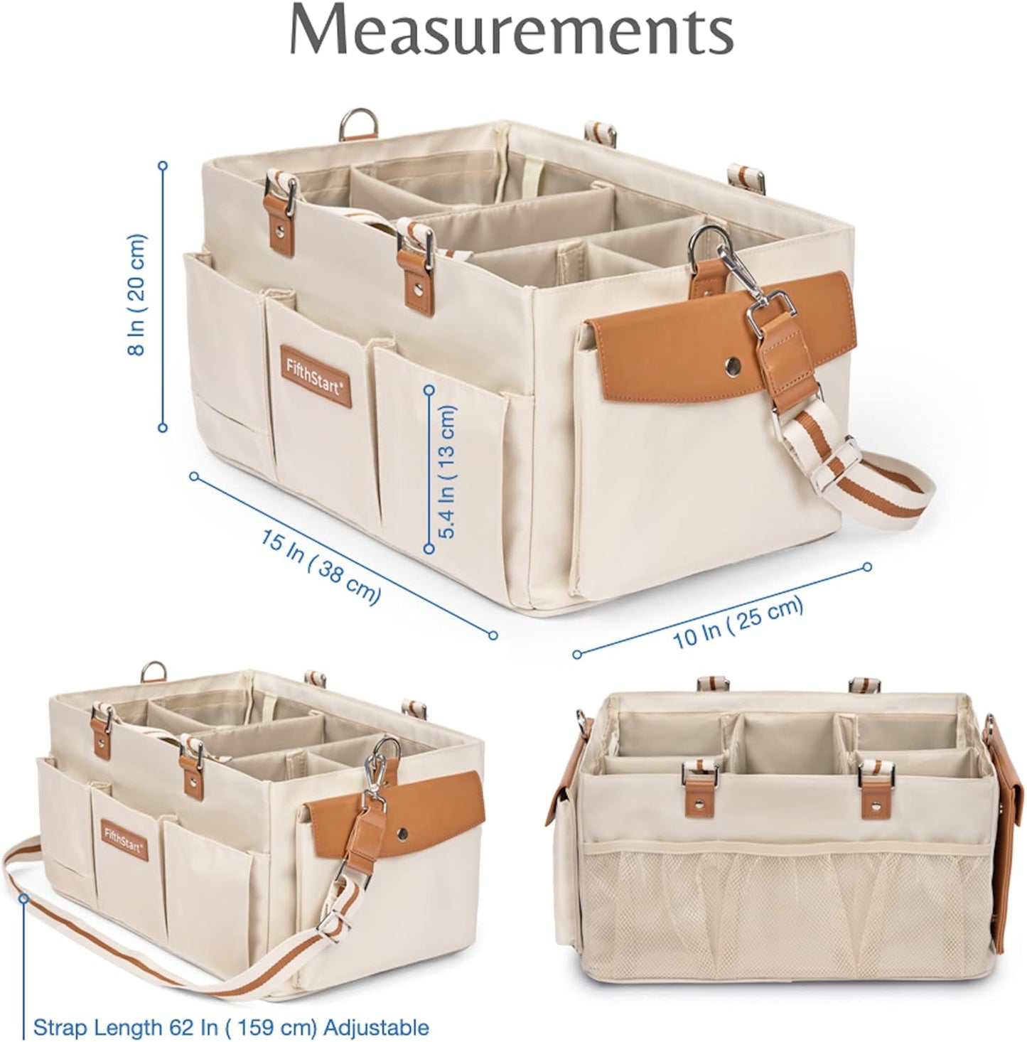 Diaper Caddy Organizer - Multiple Compartment Bag with Shoulder Strap and Entertainment Pouch Keeps Baby Still for Diaper Changing. Waterproof Canvas Fabric Storage Bag for Nursery (Beige)