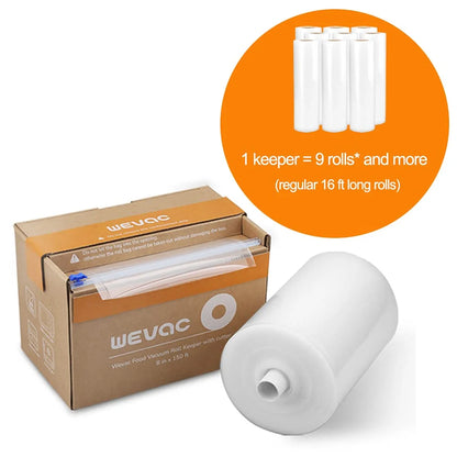 8" X 150' Food Vacuum Sealer Bags Keeper with Cutter, BPA Free Roll Storage Bag, Clear