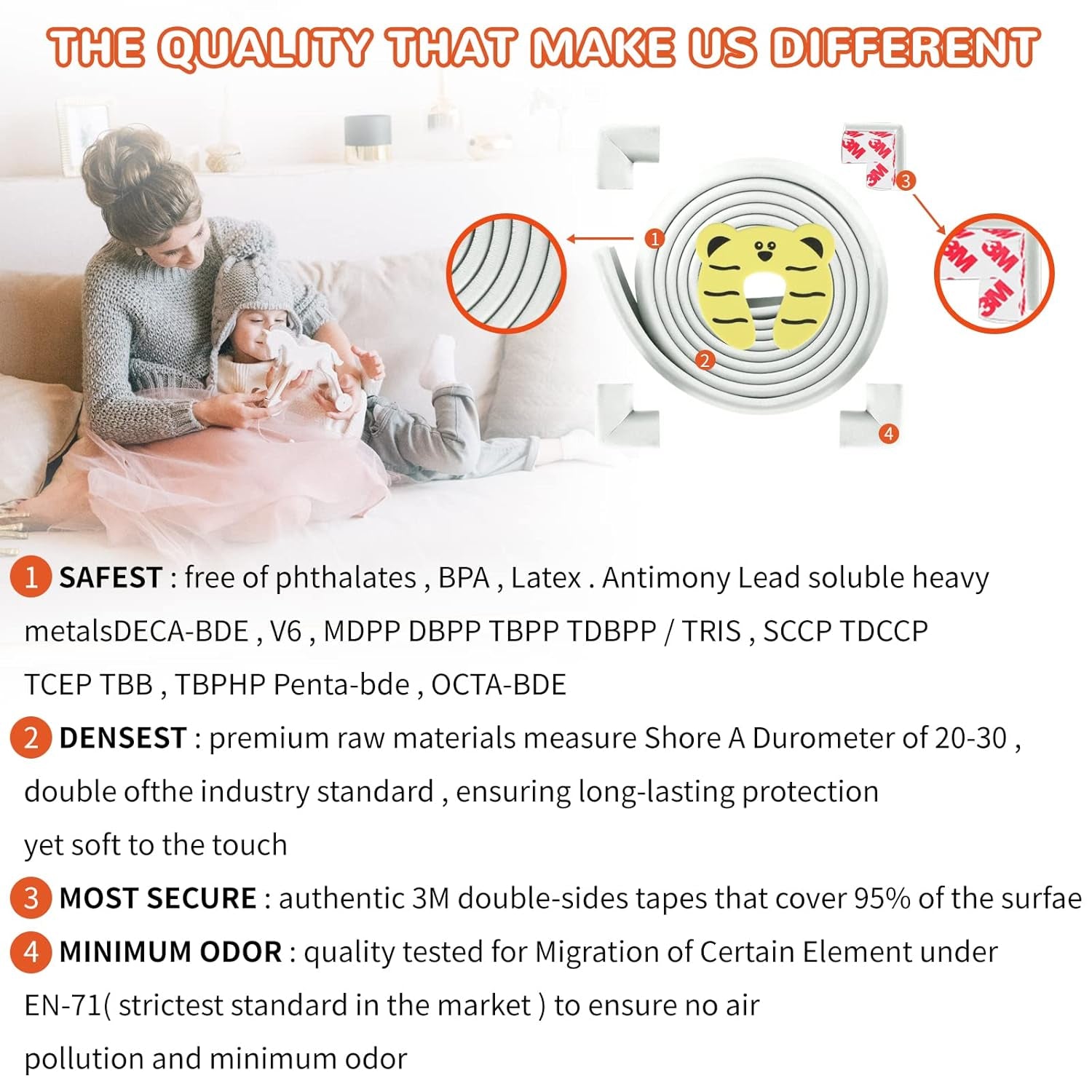 Baby Proofing Edge and Corner Guards, Safety 3M Pre-Taped Furniture Bumper, Oyster White, Heavy-Duty (Oyster White, 6.5 Feet + 4 Corner)