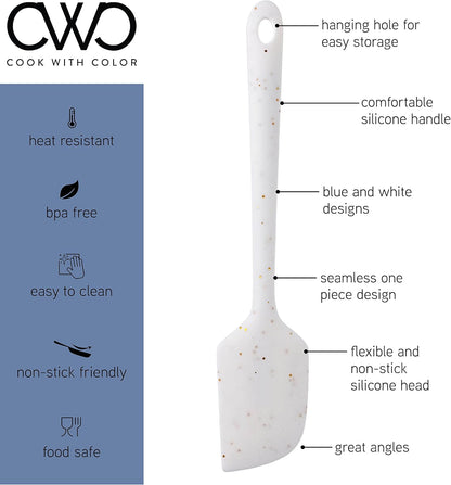 Kitchen Utensil Set - Silicone Kitchen Tools, Whisk, Tong, Spatula, Spoonula and Spoon, Navy Collection