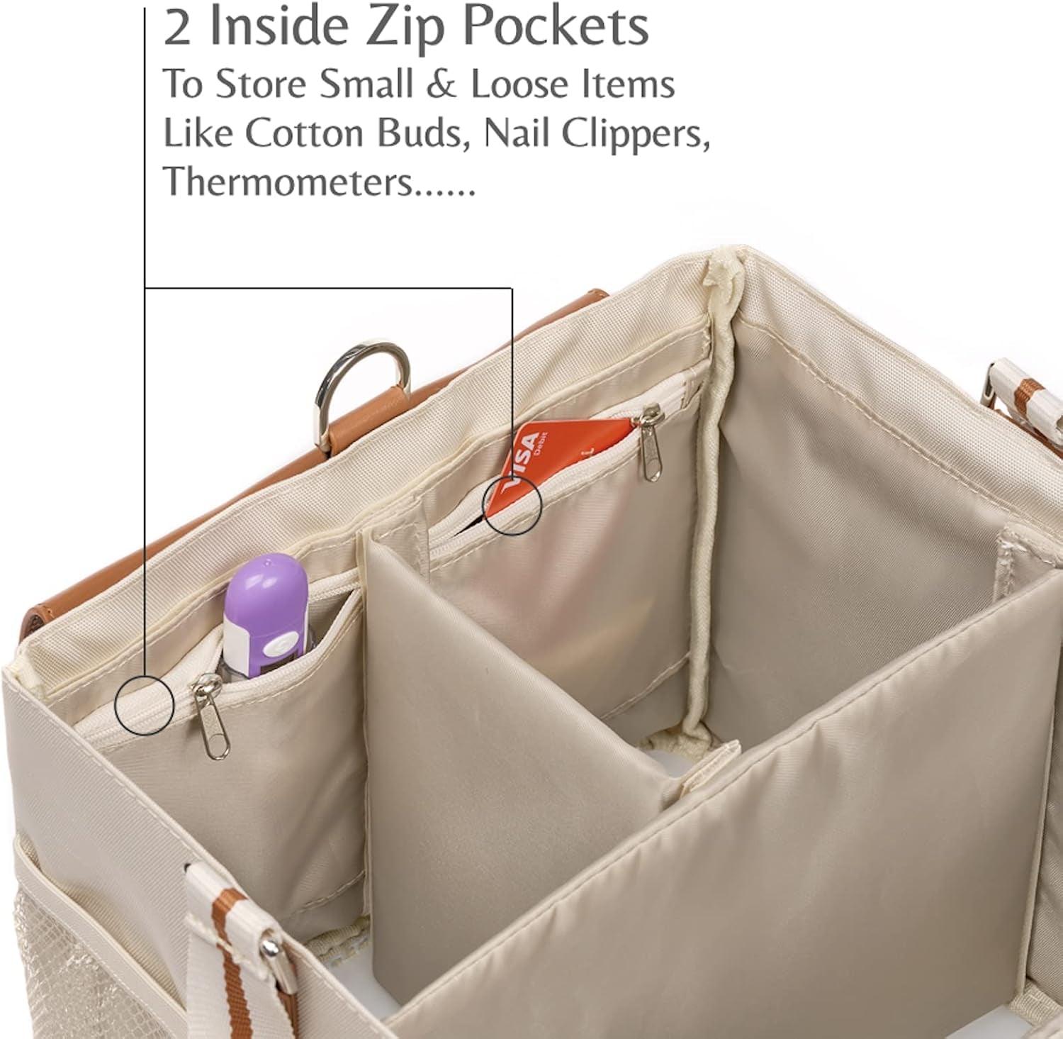 Diaper Caddy Organizer - Multiple Compartment Bag with Shoulder Strap and Entertainment Pouch Keeps Baby Still for Diaper Changing. Waterproof Canvas Fabric Storage Bag for Nursery (Beige)