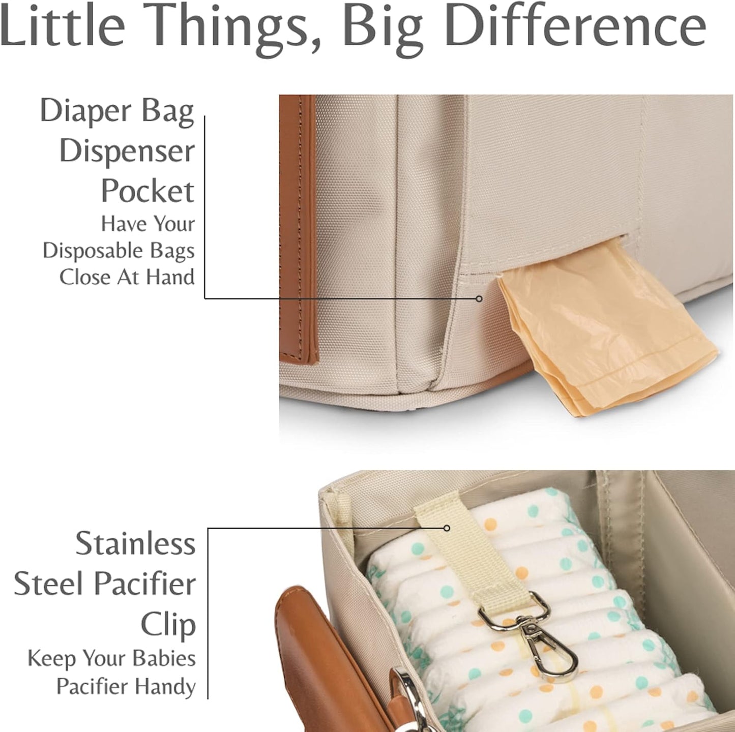 Diaper Caddy Organizer - Multiple Compartment Bag with Shoulder Strap and Entertainment Pouch Keeps Baby Still for Diaper Changing. Waterproof Canvas Fabric Storage Bag for Nursery (Beige)
