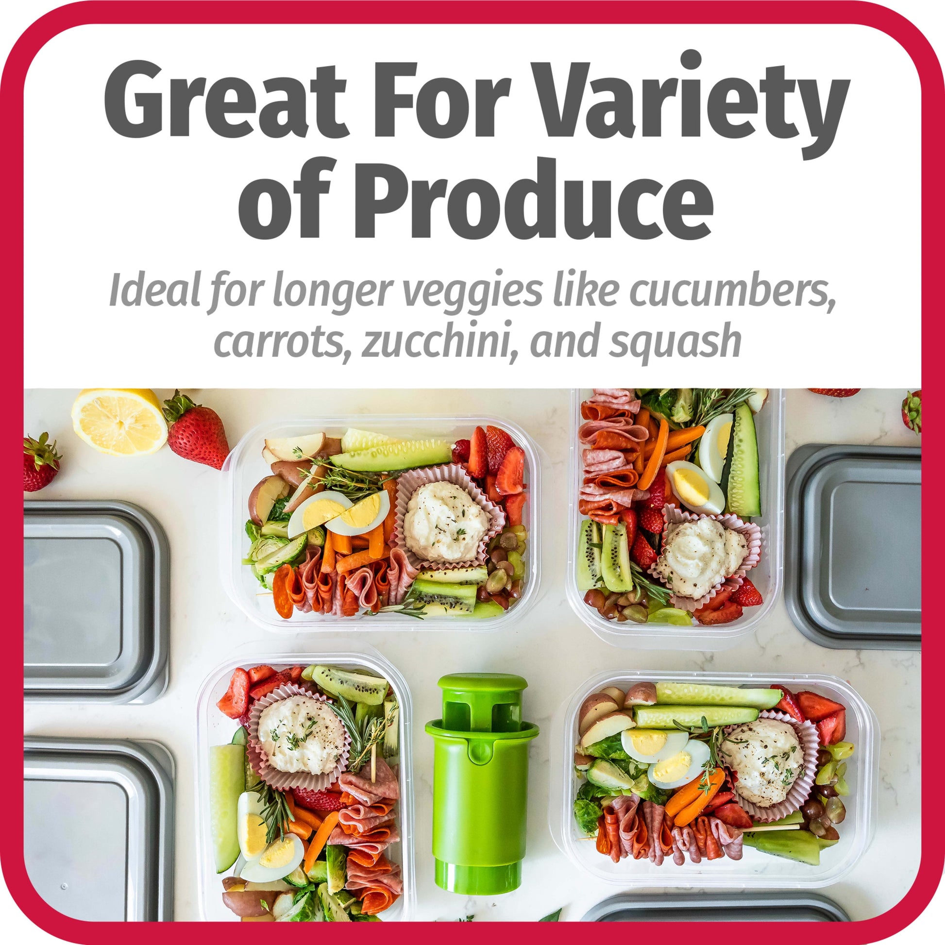 Stainless Steel Fruit and Veggie Divider with 4 Lengthwise Cuts, Green