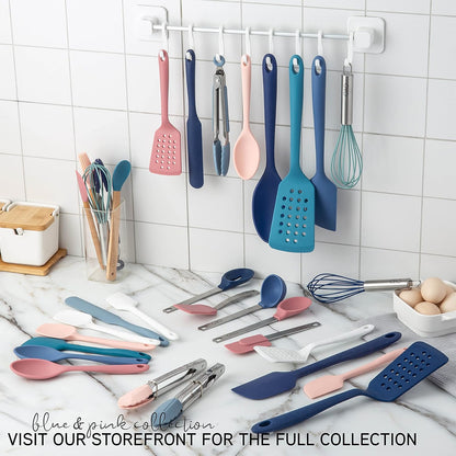 Kitchen Utensil Set - Silicone Kitchen Tools, Whisk, Tong, Spatula, Spoonula and Spoon, Navy Collection